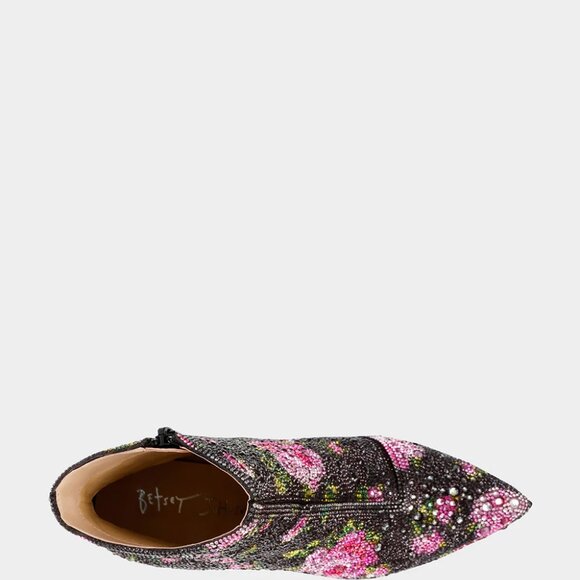 NEW BETSEY JOHNSON Delia Rhinestone Floral Booties Black/Pink 367tn - Picture 10 of 12